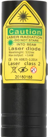 Pro green laserpointer SL-G2 – close-up of the warning label with the laser class