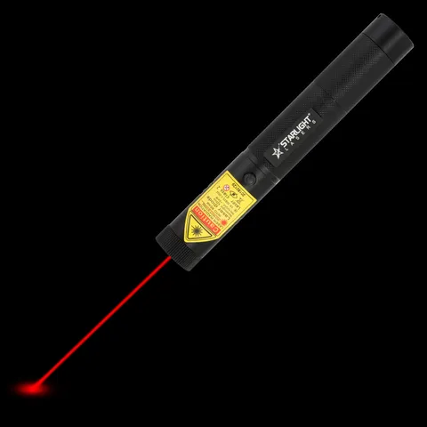 Pro red laserpointer SL-R1 with visible laser beam in the dark