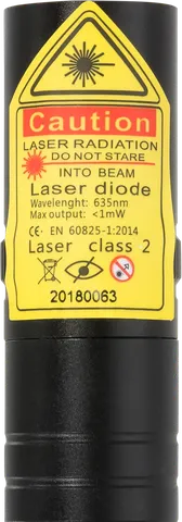 Pro red laserpointer SL-R2 – close-up of the warning label with the laser class