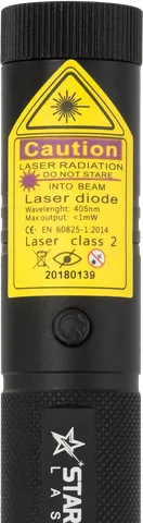 Pro violet laserpointer SL-V1 – close-up of the warning label with the laser class