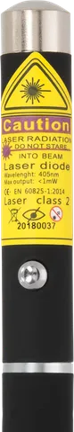 Violet laserpointer SL-Z1 – close-up of the warning label with the laser class
